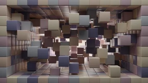 3D rendering 8K wallpaper background of retro-colored random shuffled cubes Stock Illustration