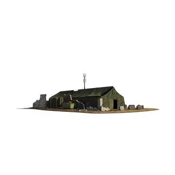 3D rendering of an abandoned building in a rural setting model isolated on a whi Fotos de archivo