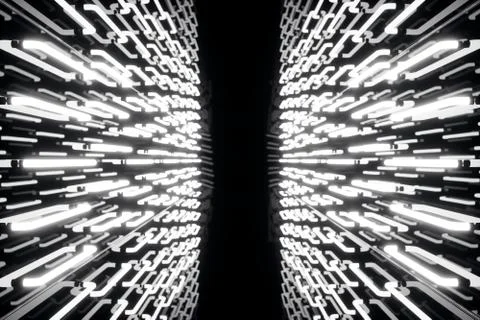 3D rendering abstrac futuristic dark corridor with neon lights. Glowing light Stock Illustration