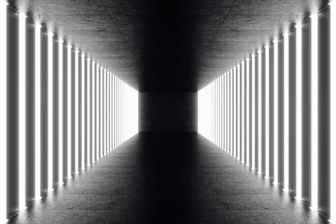 3D rendering abstrac futuristic dark corridor with neon lights. Glowing light Stock Illustration
