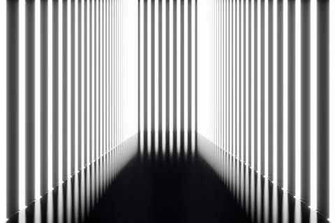 3D rendering abstrac futuristic dark corridor with neon lights. Glowing light Stock Illustration