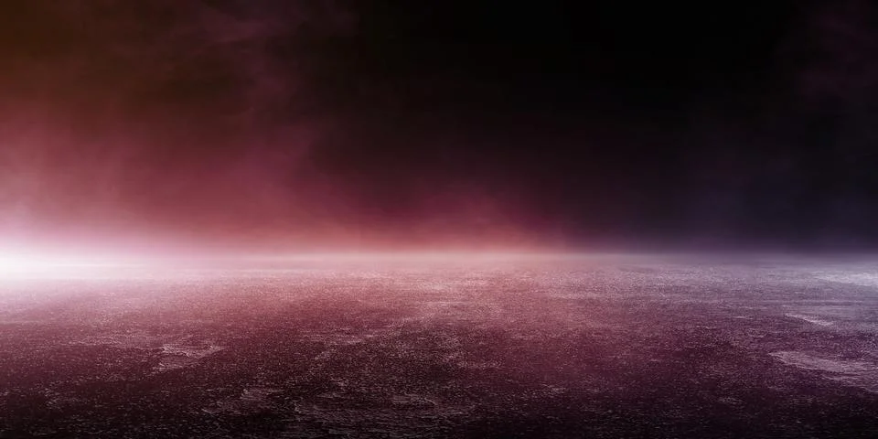 3D Rendering Abstract asphalt light in a dark empty street with smoke. Stock Illustration