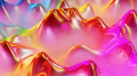 3d rendering abstract background. Beautiful iridescent wavy surface of liquid Stock Illustration