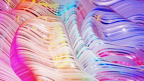 3d rendering abstract background. Beautiful iridescent wavy surface of liquid Stock Illustration