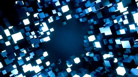 3D rendering, abstract background with blue 3D cubes on blue backdrop. Stock Illustration