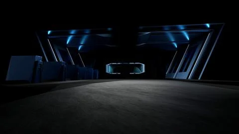 3D rendering Abstract Background Corridor Sci-fi Neon Smart Futuristic Room Stock Illustration