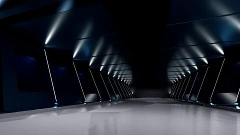 3D rendering Abstract Background Corridor Sci-fi Neon Smart Futuristic Room Stock Illustration