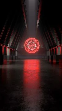 3D rendering, abstract background corridor sci-fi hall neon concrete floor. Stock Illustration