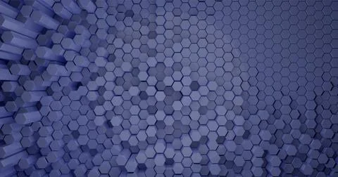 3d rendering. Abstract background of hexagonal rods of different heights, lig Stock Illustration