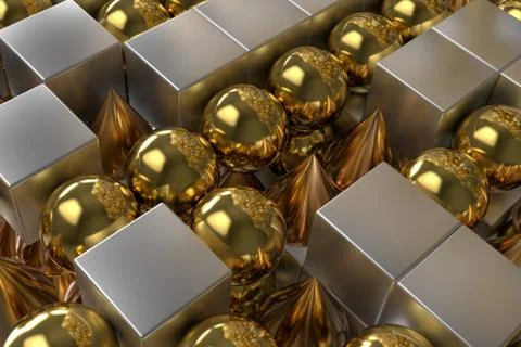 3d rendering abstract background with metallic geometric shapes. Stock Illustration