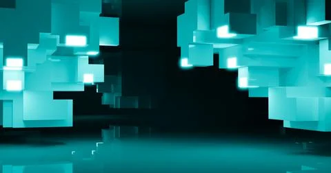 3d rendering. Abstract background. Modern geometric cubes with neon elements イラスト素材