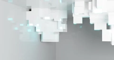 3d rendering. Abstract background. Modern geometric cubes with neon elements Stock Illustration