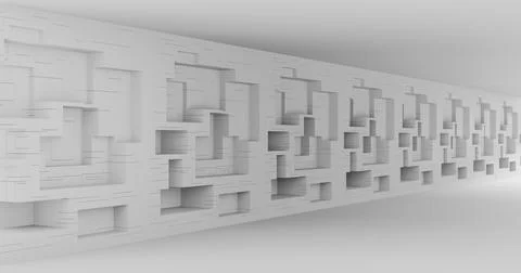 3d rendering. Abstract background. Modern geometric cubes in a light room. Mi Stockillustratie