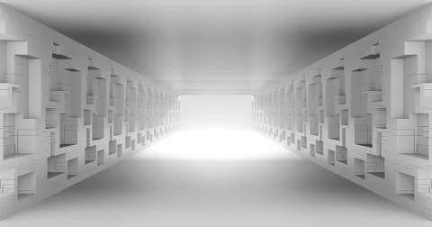 3d rendering. Abstract background. Modern geometric cubes in a light room. Mi Stock Illustration