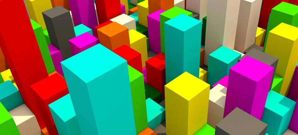 3D rendering Abstract background from multicolored cubes. Stock Illustration