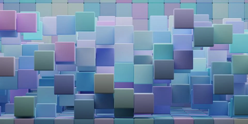 3d rendering abstract background of randomly positioned multi-colored cubes Stock Illustration