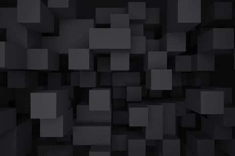 3d rendering abstract background of randomly positioned black cubes. Stock Illustration