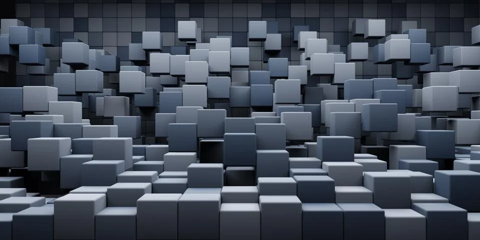 3d rendering abstract background of randomly positioned ascending dark cubes Stock Illustration