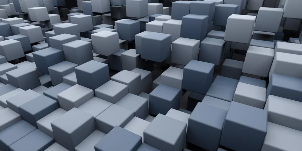3d rendering abstract background of randomly positioned ascending dark cubes Stock Illustration