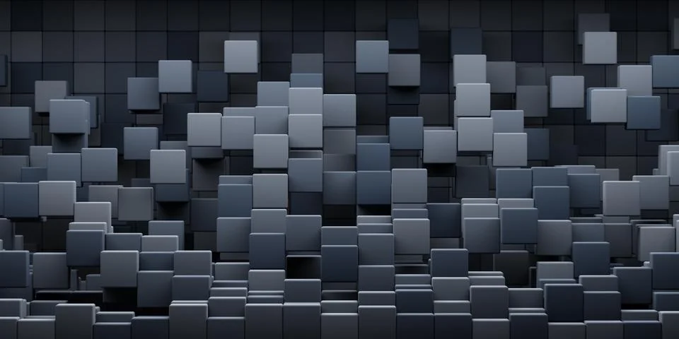 3d rendering abstract background of randomly positioned ascending dark cubes Stock Illustration