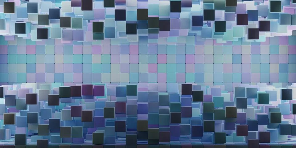 3d rendering abstract background of randomly positioned multi-colored cubes Stock Illustration