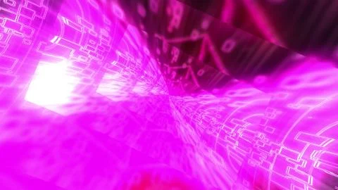 3D rendering of abstract background rectangular funnel with luminous spirals and Stock Illustration