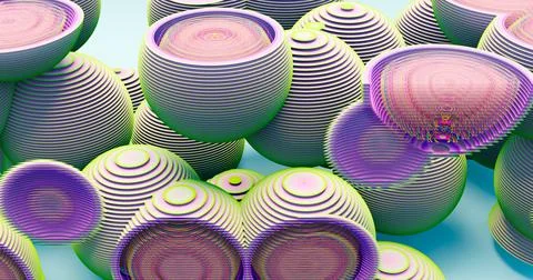 3d rendering. Abstract background of spherical shapes from thin stripes. Stock Illustration