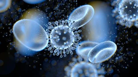 3D rendering abstract background of viruses in blood Illustrazione stock