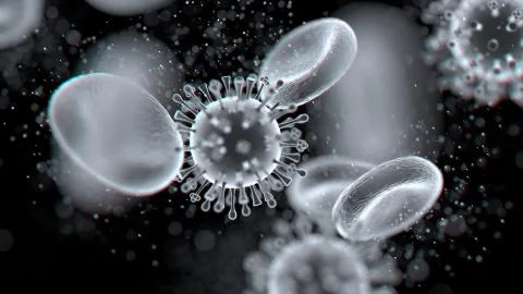 3D rendering abstract background of viruses in blood Stock Illustration