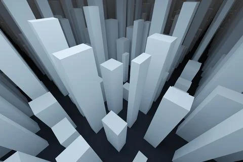 3d rendering abstract background of white randomly positioned tall structures Stock Illustration