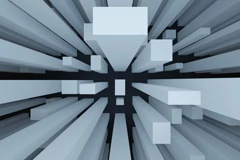 3d rendering abstract background of white randomly positioned tall structures Stock Illustration