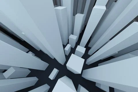 3d rendering abstract background of white randomly positioned tall structures Stock Illustration