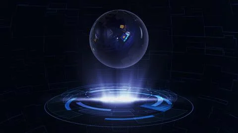 3D Rendering Abstract Ball Futuristic Circuit Board Sphere Hologram Light Dig Stock Illustration