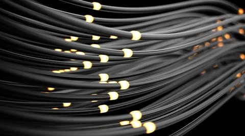 3d rendering of abstract black internet cables with bright which signals move Stock Illustration