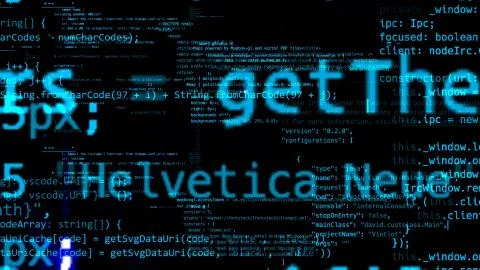 3D rendering of abstract blocks of code located in the virtual space Illustrazione stock