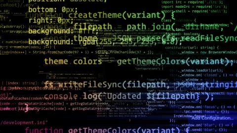 3D rendering of abstract blocks of code located in the virtual space Stock Illustration