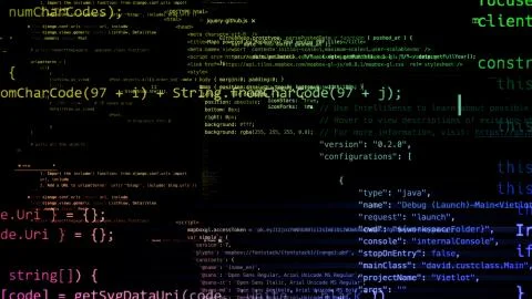 3D rendering of abstract blocks of code located in the virtual space Stock Illustration