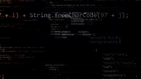 3D rendering of abstract blocks of code located in the virtual space 스톡 일러스트