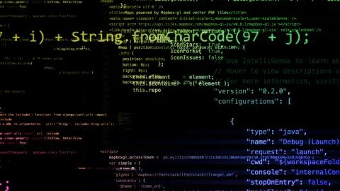 3D rendering of abstract blocks of code located in the virtual space Stock Illustration