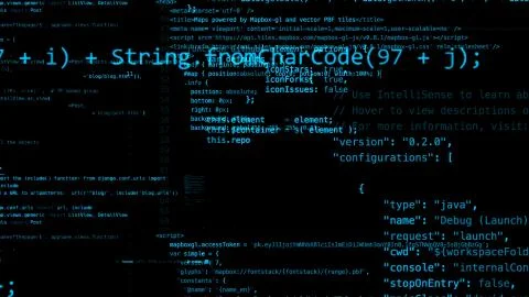 3D rendering of abstract blocks of code located in the virtual space Stock Illustration