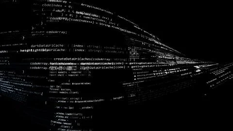 3D rendering of abstract blocks of code located in the virtual space 스톡 일러스트