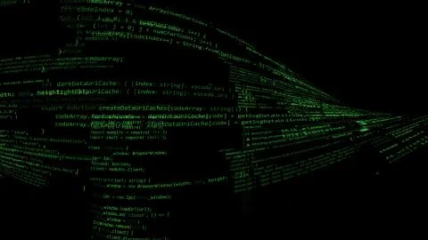 3D rendering of abstract blocks of code located in the virtual space 스톡 일러스트