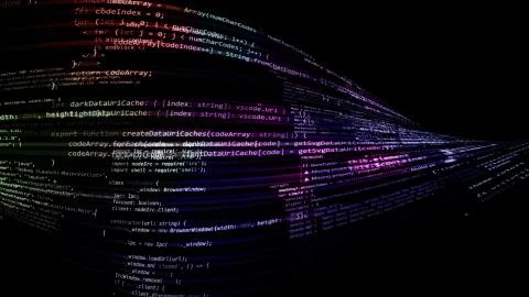 3D rendering of abstract blocks of code located in the virtual space 스톡 일러스트