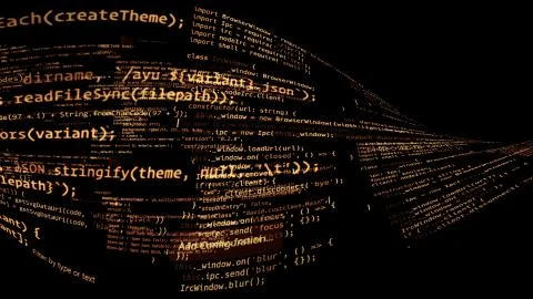 3D rendering of abstract blocks of code located in the virtual space 스톡 일러스트