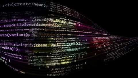 3D rendering of abstract blocks of code located in the virtual space イラスト素材