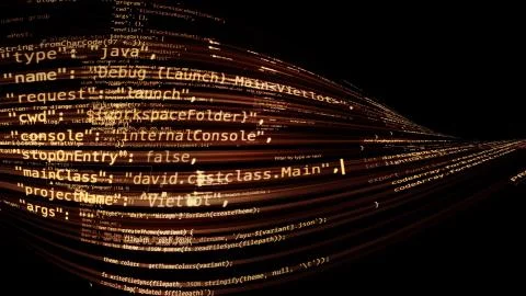 3D rendering of abstract blocks of code located in the virtual space 스톡 일러스트