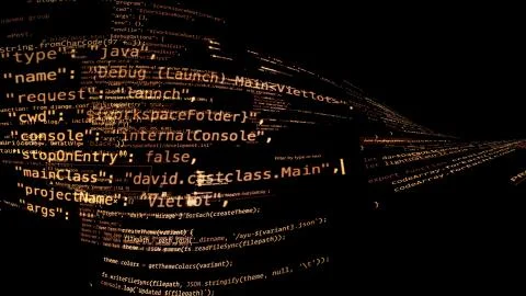 3D rendering of abstract blocks of code located in the virtual space 스톡 일러스트