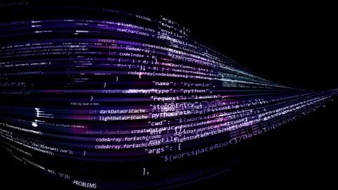 3D rendering of abstract blocks of code located in the virtual space Stockillustratie