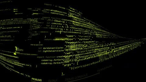 3D rendering of abstract blocks of code located in the virtual space 스톡 일러스트