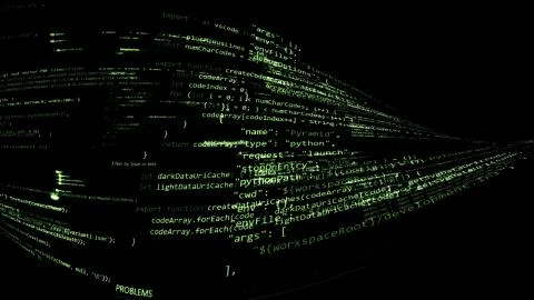 3D rendering of abstract blocks of code located in the virtual space Illustrazione stock